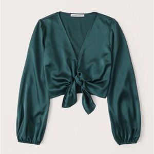 Abercrombie & Fitch Women's Long-Sleeve Tie-Front Satin Blouse